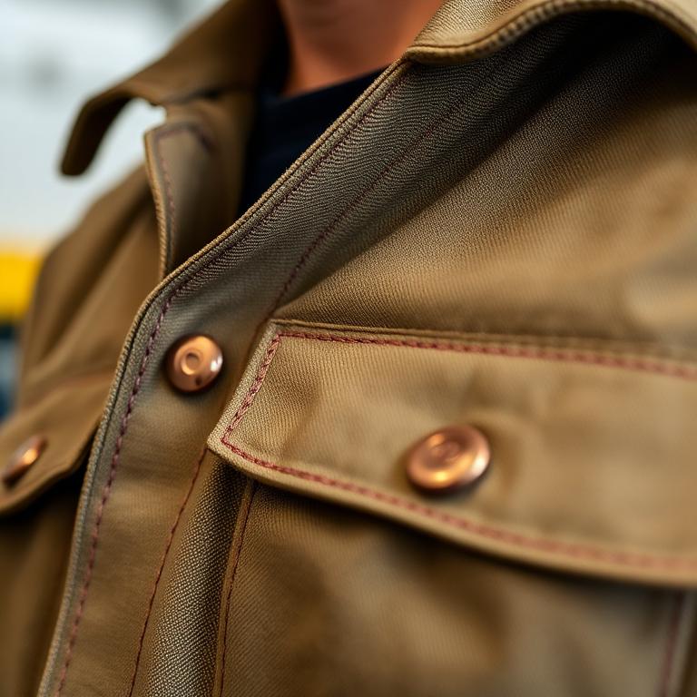 Heavy duty workwear jacket with copper rivets